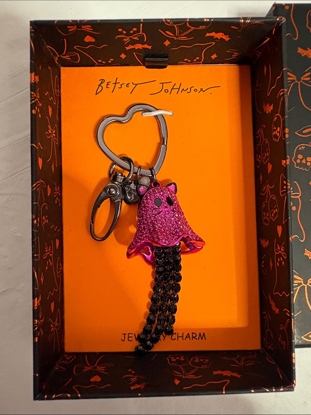 Betsey Johnson Pink Jeweled Jellyfish Keychain with Black Tassel